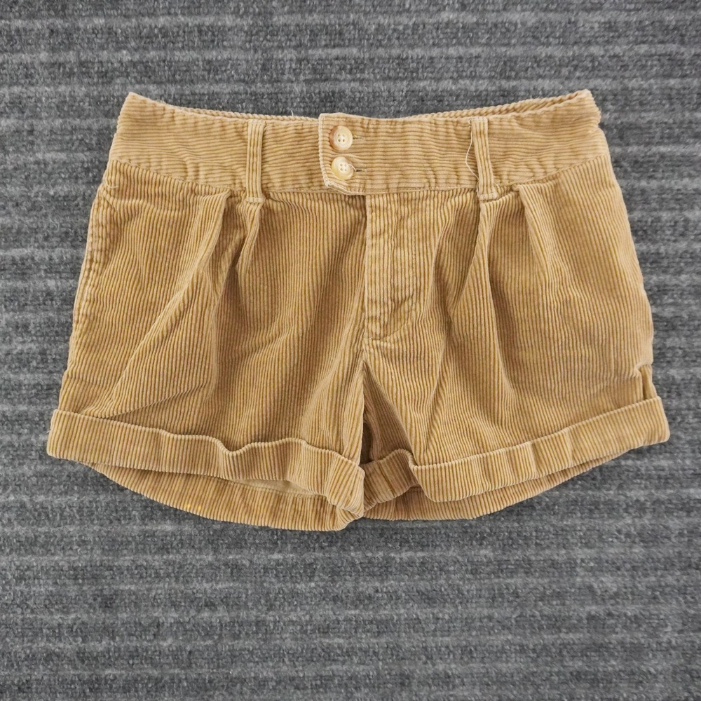 Vintage Ralph Lauren Corduroy Shorts Girls Size 14 Tan Cuffed Pleated Preppy